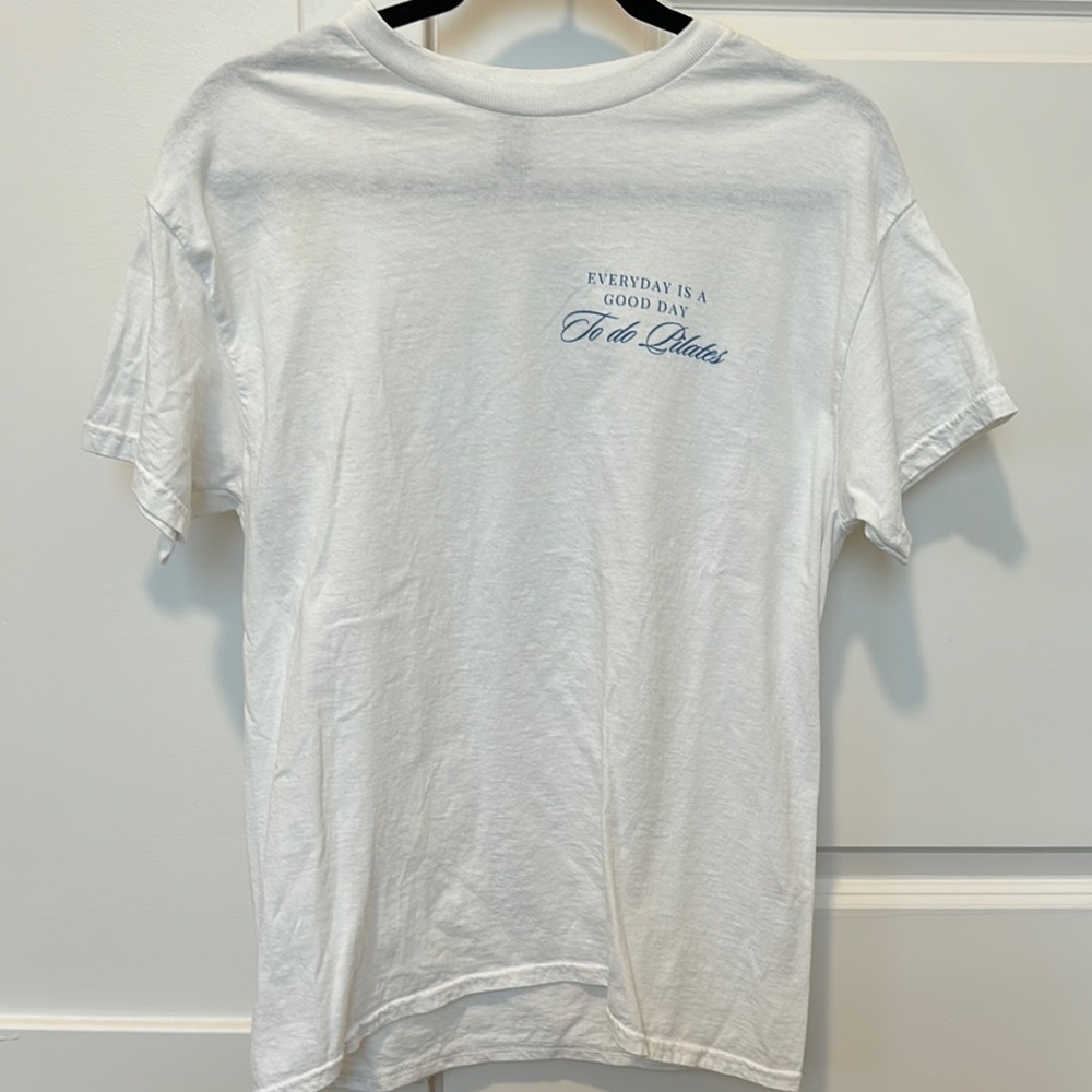 White Graphic “Everyday is a Good Day To Do Pilates” Tee. Size M. From Etsy.